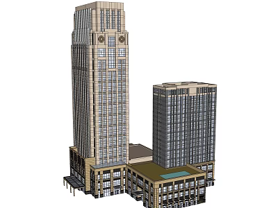 Modern Urban High Rise Buildings With Low Rise Structure And Window Design Elements 3d model
