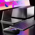 Apple Desktop Computer Setup With Colorful Display Keyboard Headphones Smartphone And Tablet 3d model