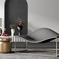 Modern Woven Texture Lounge Chair with Metal Frame Golden Stool Gray Rug and White Lamp