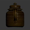 Artisan Carved Brown Teapot With Striped Texture Lid And Handle Design