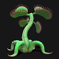 Realistic 3D Venus Flytrap Plant With Green Clawed Leaves And Curved Stem