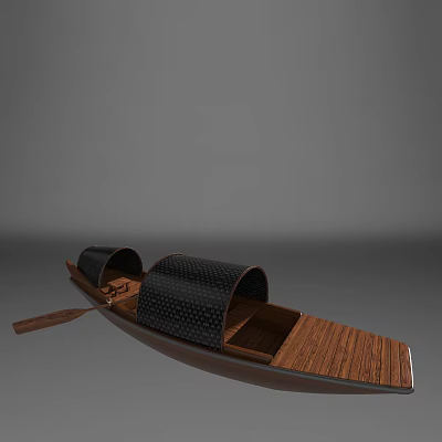 Traditional Wooden Boat With Wooden Deck And Black Canopy Featuring Oar 3d model Traditional Wooden Boat With Wooden Deck And Black Canopy Featuring Oar 3d model