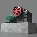 Industrial Equipment Featuring Two Red Wheels Green Motor And Gray Base