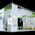 Mico Exhibition Booth With White And Green Design Curved Decorations And Pendant Lights