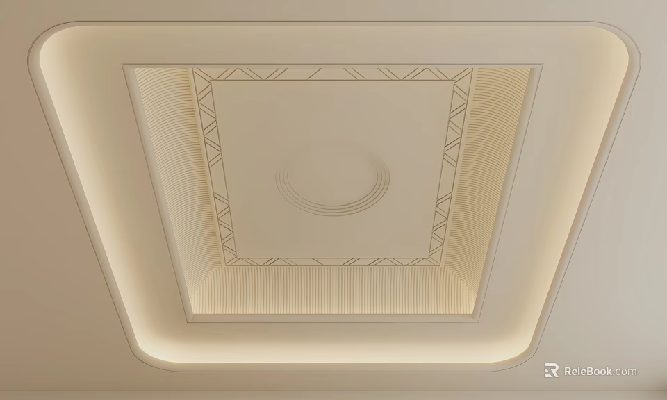 Modern Ceiling Design With Geometric Pattern Decorative Lines And Soft Lighting 3d model 