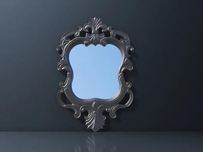 Intricate Carved Mirror Frame With Ornate Design And Blue Glass Surface 3d model