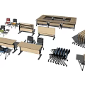 Office Desks In Various Styles With Foldable Design And Stackable Chairs 3d model