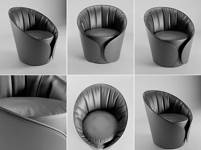 Modern Black Leather Armchair With Curved Design And Padded Seat Viewed From Multiple Angles 3d model