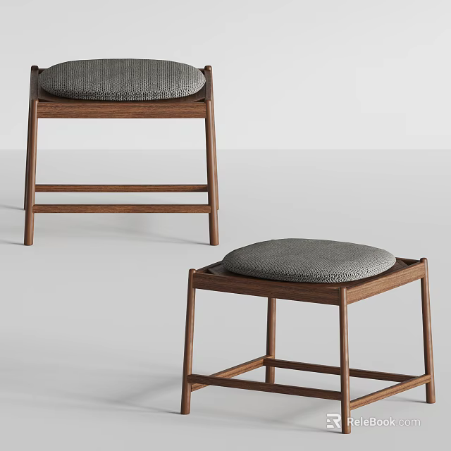Modern Wooden Stools With Gray Padded Seats And Simple Design 3d model 