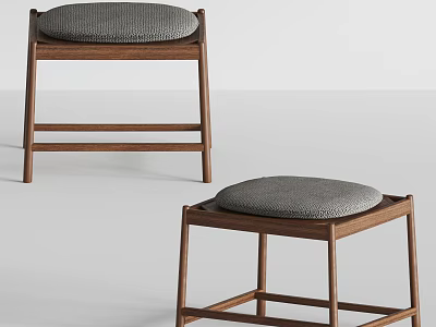 Modern Wooden Stools With Gray Padded Seats And Simple Design 3d model