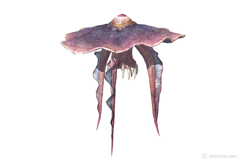 Mythical Tentacled Creature Character With Purple Pink Umbrella Top And Long Striped Tentacles 3d model 