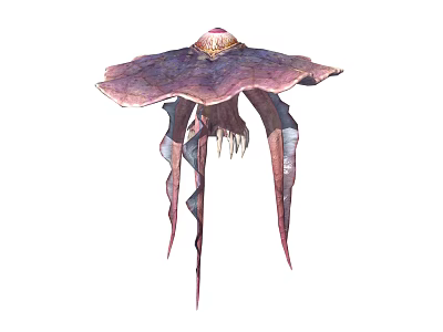 Mythical Tentacled Creature Character With Purple Pink Umbrella Top And Long Striped Tentacles 3d model