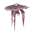 Mythical Tentacled Creature Character With Purple Pink Umbrella Top And Long Striped Tentacles