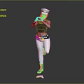 Woman Wearing White Hat Black Vest Standing on One Leg Holding Whistle with Black Device