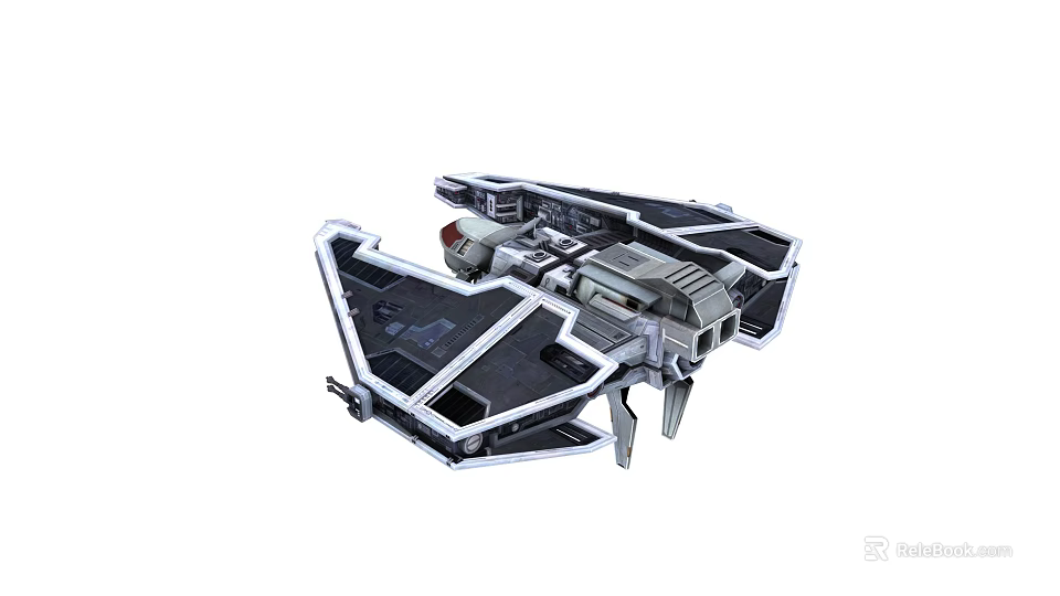 Futuristic Sci Fi Spacecraft With Sleek Black Silver Design And Wing Structure 3d model