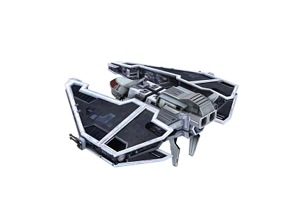 Futuristic Sci Fi Spacecraft With Sleek Black Silver Design And Wing Structure 3d model