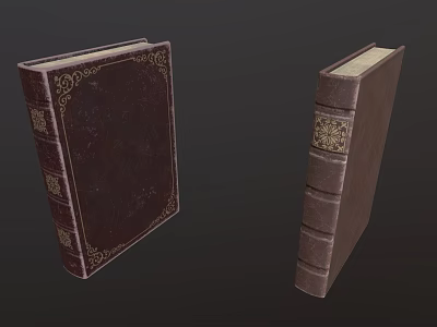 Vintage Leather Bound Books With Ornate Gold Embossed Designs On Covers 3d model