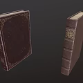 Vintage Leather Bound Books With Ornate Gold Embossed Designs On Covers