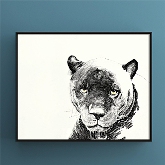 Modern animal painting black and white porch animal lion decorative painting 3d model