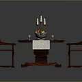 Elegant Wooden Dining Table Set With Carved Chairs Plates Candles And Fruit Bowl