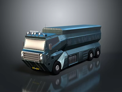 Dark Blue Armored Truck With Rugged Design Multiple Wheels Roof Lights And Large Cargo Area 3d model