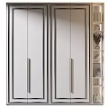 Modern White Wardrobe With Vertical Strip Handles And Side Display Shelves