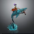 Blue Shark Leaping Out Of Water With Turquoise Splash And Energetic Marine Action