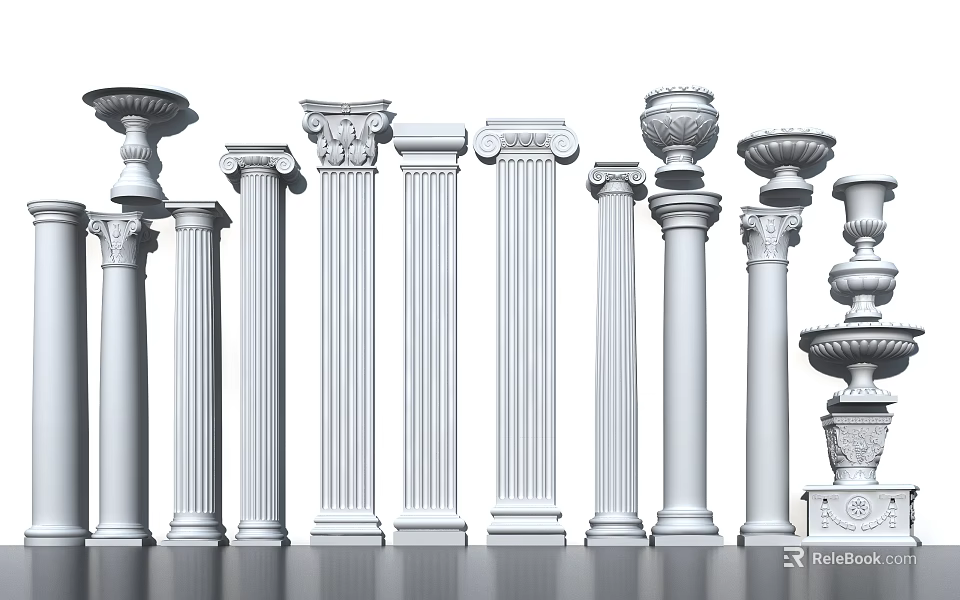 Classical Roman Columns With Decorative Capitals And Various Architectural Designs 3d model 