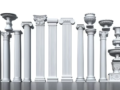Classical Roman Columns With Decorative Capitals And Various Architectural Designs 3d model