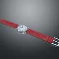 Stylish Wristwatch with Red Leather Strap White Dial Silver Case and Buckle