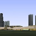 Modern Office Building Complex With Tall Skyscrapers And Green Urban Spaces