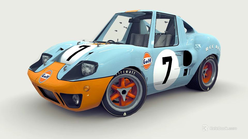 Vintage Gulf Racing Car With Blue And Orange Exterior And Number 7 Logo 3d model 
