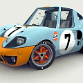 Vintage Gulf Racing Car With Blue And Orange Exterior And Number 7 Logo