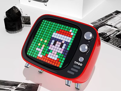 Red TYROO Portable Speaker with Retro Pixel Screen and Christmas Pattern 3d model
