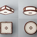 Chinese Style Square Round Ceiling Lights With Dark Brown Frame White Panel Decorative Patterns 3d model