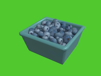 Fresh Blueberries in Blue Square Container Filled With Juicy Berries on Green Background 3d model