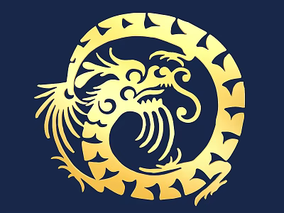 Golden Dragon Carving Art In Circular Pattern With Dark Blue Background 3d model