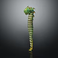Mythical Green Dragon Headed Creature With Scales Long Body And Yellow Accents