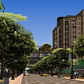 Commercial Complex Plaza With Modern Glass Roof Trees And Pedestrian Area