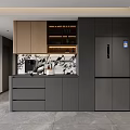Modern Gray Wooden Kitchen Sideboard With Marble Pattern Design And Storage Drawers