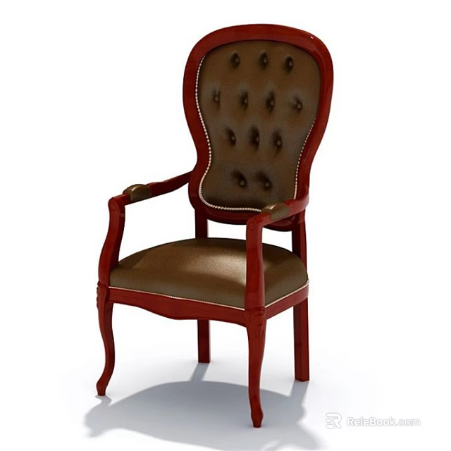 Classic Dining Chair With Wooden Frame Leather Cushion And Button Tufted Backrest 3d model 