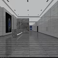 Modern Reception Area With Marble Desk White Wall Panels And Decorative Painting