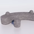 Modern Gray Fabric Upholstered Curved Sofa Bench With Small Round Ottoman