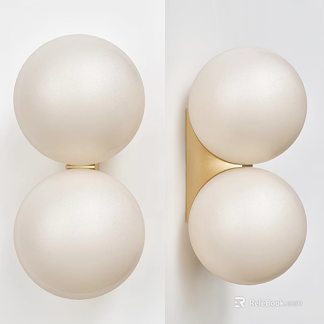 Modern Double Sphere Wall Light With White Shades And Gold Base 3d model