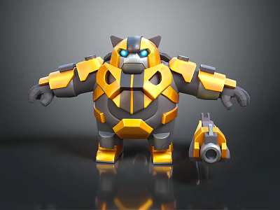 Game Movie Character Strong Yellow Black Mech With Glowing Blue Eyes And Small Cannon Object 3d model