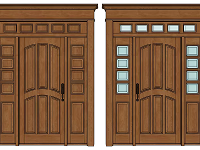 Traditional Wooden Doors Design With Decorative Panels And Glass Panes Features 3d model