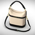 Beige And Black Leather Handbag With Top Handle Shoulder Strap Metal Hardware Decorative Details