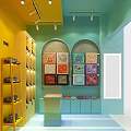 Colorful Bonnet Hat Store With Bright Yellow Interior And Shelves