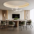 Modern Elegant Private Dining Room With Round Table Green Plant And TV