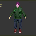 Standing 3D Human Character Model In Black Hoodie Vest With Pockets And Sneakers